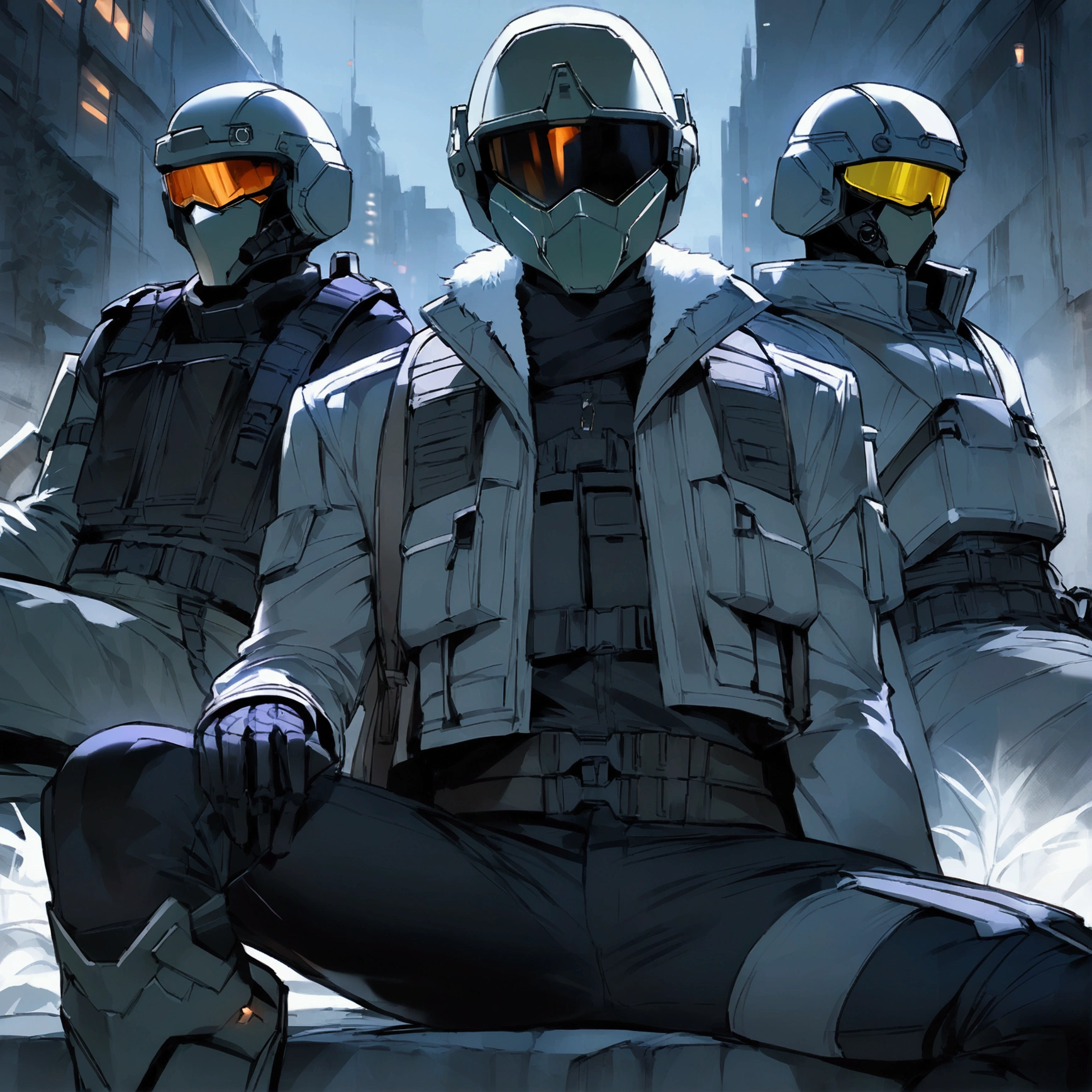 Isometric view of a hyper-realistic futuristic cyberpunk soldier with MF DOOM Rapper mask, green skin on yellow spot