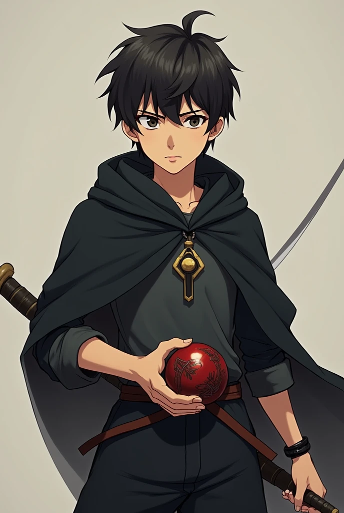 The Boy with the Black Hair, Half of the face is the skull, black hood, mantle