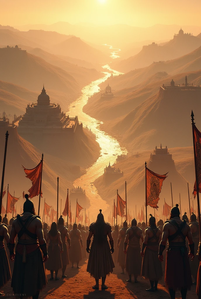 An indian king in indian attire fighting an Egyptian king in egyptian attire on the great wall of china, blood all over, soldiers cheering them, cinematic, 4k, realism