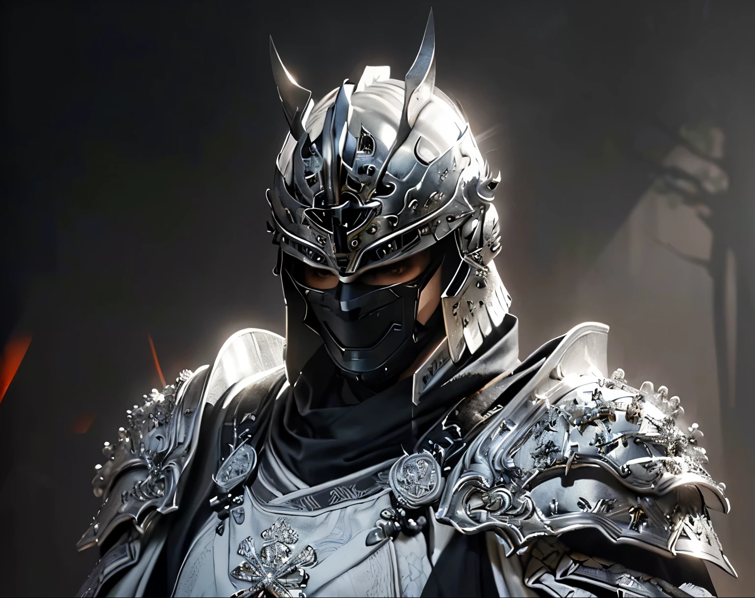 standing in bright sunlight, Highly dramatic lighting Action Scene, Feudal samurai wearing bright white fantasy armor with jelly Emblem coming Out of the Fog wearing a burning intricate detailed samurai Armor, cloak over one shoulder, atmospheric backlight, atmospheric haze, Film grain, cinematic film still, shallow depth of field, highly detailed, high budget, cinemascope, moody, epic, OverallDetail, gorgeous, 2000s vintage RAW photo, photorealistic, candid camera, color graded cinematic, eye catchlights, atmospheric lighting, skin pores, imperfections, natural, shallow dof, deep blacks, high monochrome contrast,