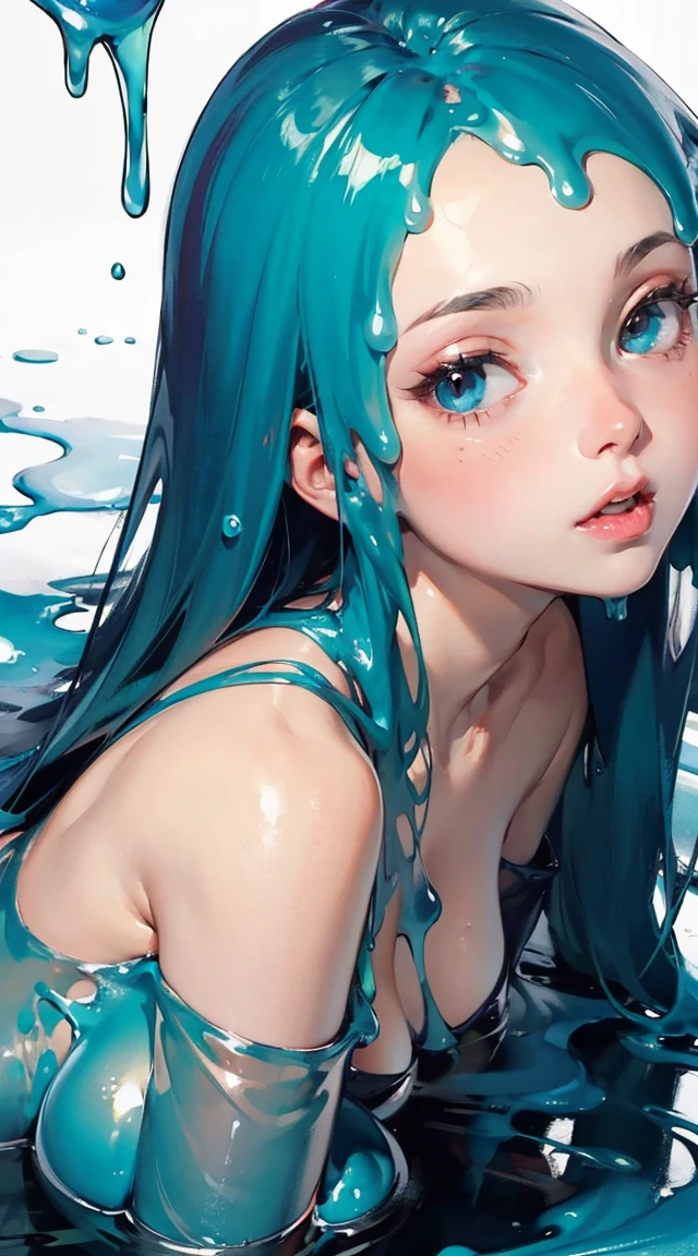 Paint splash, color, cream, girl, looking at the camera, slime girl,