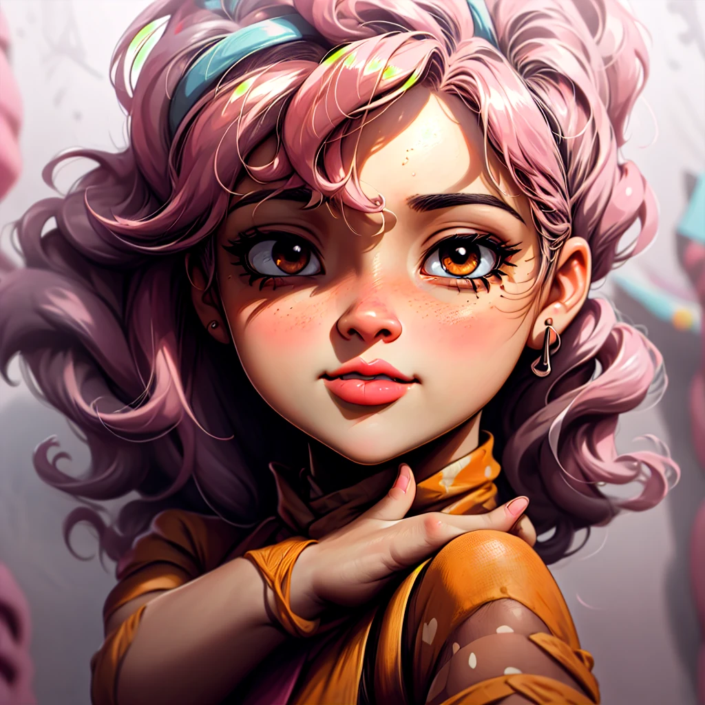 A girl in a simple background, sticker, beautiful detailed eyes, beautiful detailed lips, extremely detailed face, longeyelashes, detailed skin, intricate details, delicate features, warm lighting, soft colors, pastel tones, realistic, photorealistic, photo-realistic:1.37, high quality, masterpiece:1.2, best quality, 8k, ultra-detailed, vivid colors