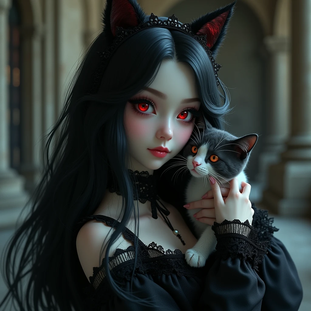 (best quality,ultra-detailed,realistic:1.37),Traditional tattoo flash,old school tattoo design,flat illustration,(white cat sitting on a skull),vivid colors,studio lighting,HDR A clown with blue hair and red clown makeup is、Surrounded by red balloons, Cute Core Crown Core, 不気味なClown Girl, Scary Clown, Clown Girl, Detailed painting 4k, PortraitDeathClown, Artstation Contest Winner, Goth Clown Girl, deviantart artstation cgscosiety, cgsociety contest winner!!, cgsociety contest winner!!!, y 2 k Cute Core Crown Core