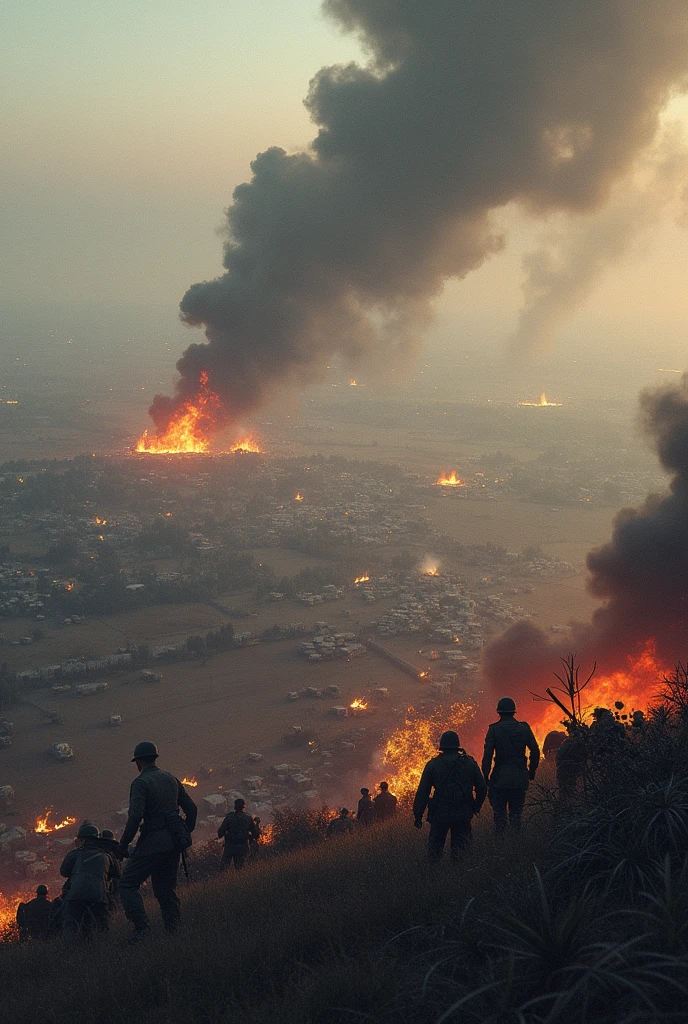 's sitting from the back. in the background the israel country under attack terrorist Hamas and there is tears fall from the sky, in the background-flames and smoke, Israeli flags. Best resolution realistic stile, high resolution , dark fantasy, poster, photo, cinematic