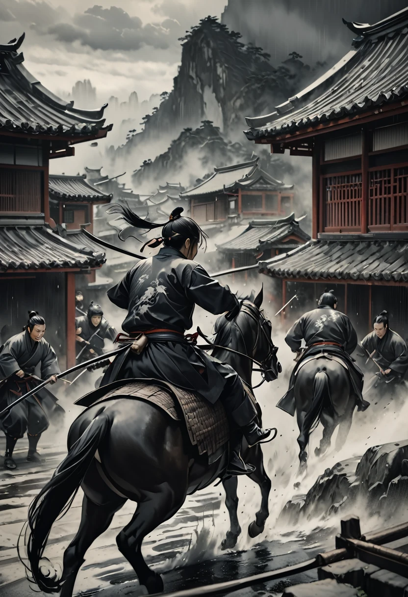 There are many characters in the picture, detailed illustrations of the game art, Cheng Wei Pan on Artstation, inspired by Fenghua Bell, heroic battle scenes, by Yang J, Ismail Inseogloo and Ruan Jia, CGsociety and Fenghua Zhong, Three Kingdoms of China, by Wu Zhun Shifan, background: battle scenes, flames, war in the mountains plains