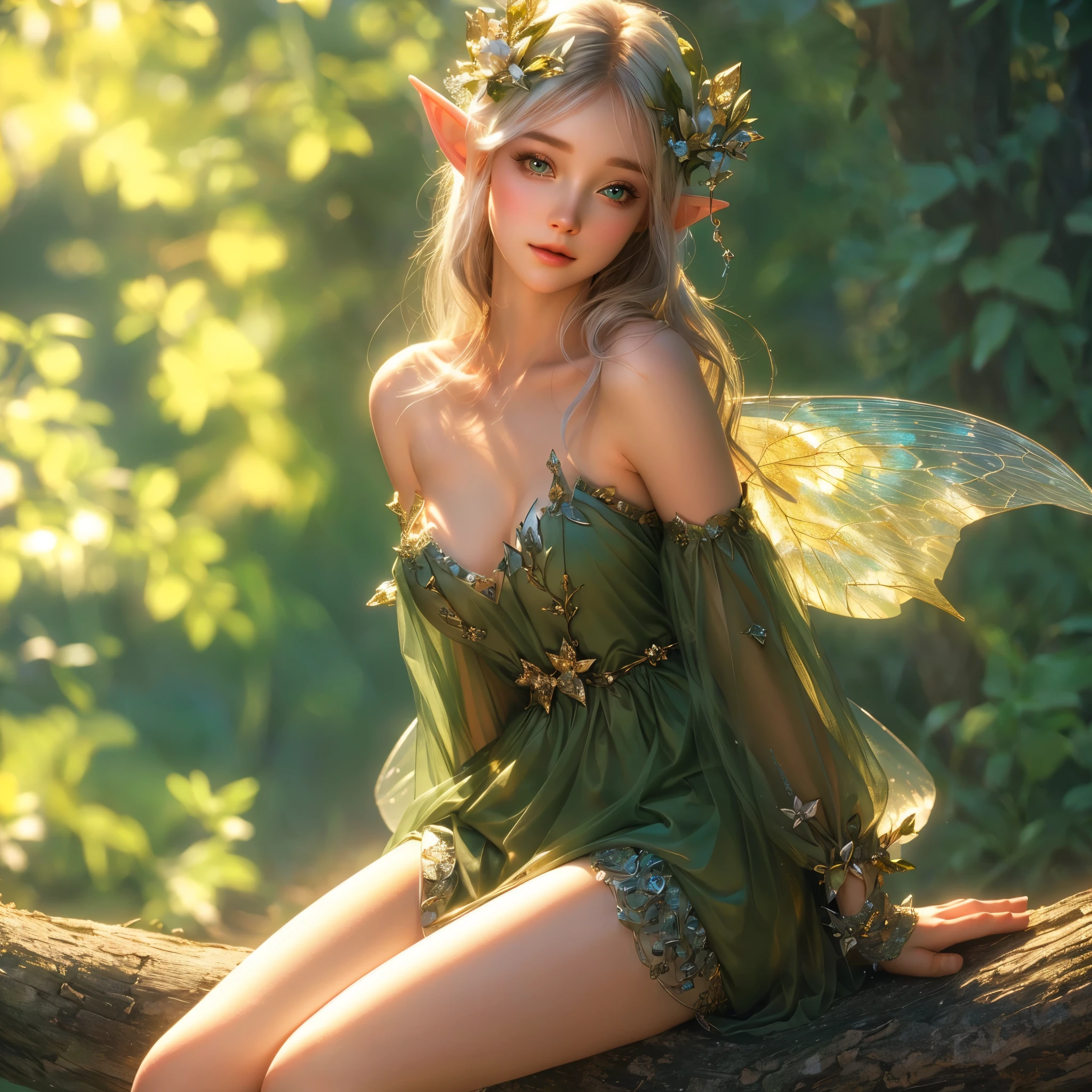 Photos of 20-year-old Finnish fairy wearing gorgeous clothes (Margaret embellished dress:1.2) big breasts and big breasts (Delicate fairy wings:1.2), Grinning, (looking at the camera in:1.1), (Sateen:1.1), on forest path:, standing proudly by his door, by Ghibli Studio, On the table, The barefoot, (natural lightting:0.8), 8K, ((actual)), F/1.1, , keen-eyed forest、Cover the navel、Hide breasts、(Beautiful curves)femele(Flawless skin:1.11)big breasts and big breasts(tit:1.1)、A smile、FULL-BODY ESBIAN、Beautiful standing figure、