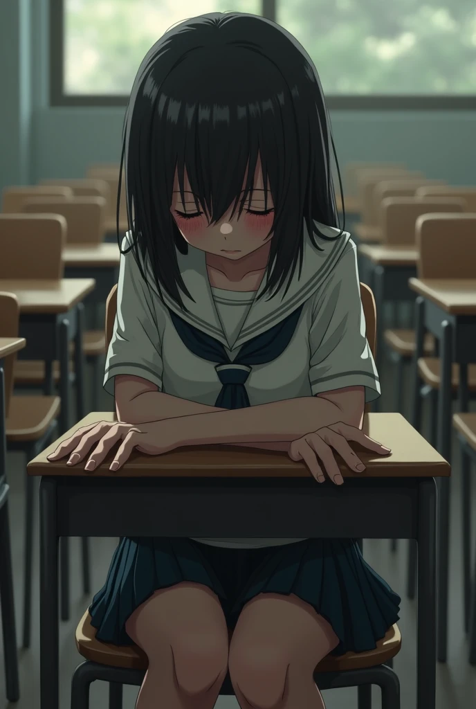 Girl, crying, sitting , school