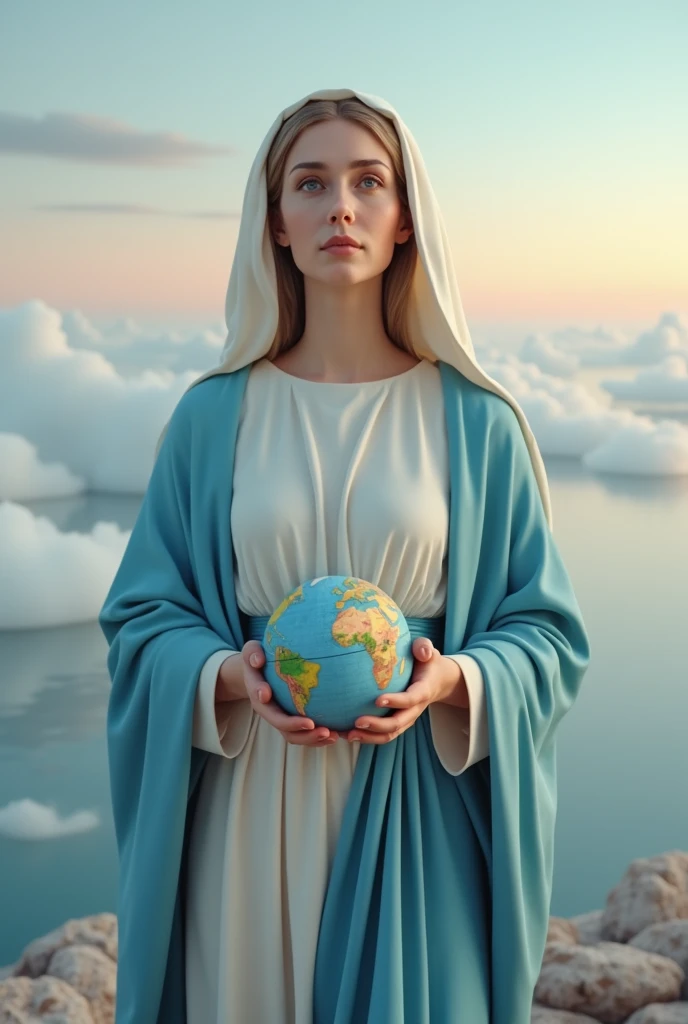 Virgin Mary embracing the planet Earth in 2d