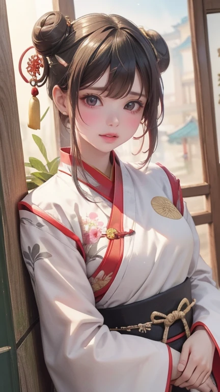 (masterpiece),best quality,good anatomy, shuimobysim,(1 girl:1), (upper body),(smile),short hair,(hanfu),(ecchi0.5), (trees:0.5), (flowers:0.6) ,(wooden house:0.2),(bamboo forest:0.2),(creek:0.2),(river:0.2),