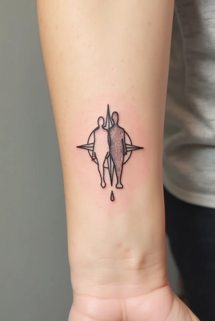 Créer un petit tatouage couple original complémentaire d'une boussole