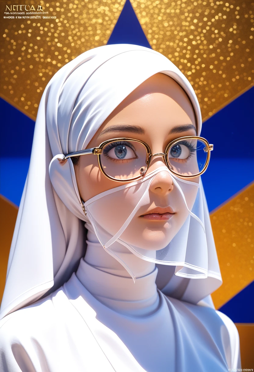 (masterpiece, Best Quality, Best Quality, Official Art, beautifully, Aesthetically pleasing:1.2), (1 girl, whole body:1.4, Shil Hijab, Face Veil, Metal Frame Glasses,), Very detailed, (Fractal Art:1.2), colorful, Most detailed, (Confused:1.2), (Dynamic pose), (Abstract background:1.5), (Traditional Costume:1.2, Nothing underneath the veil, NSFW:1.3), (Shiny skin), (Various colors:1.4),  ((grace. Photorealism, Unreal Engine, 3D Model, Ultra high quality textures, high detail))