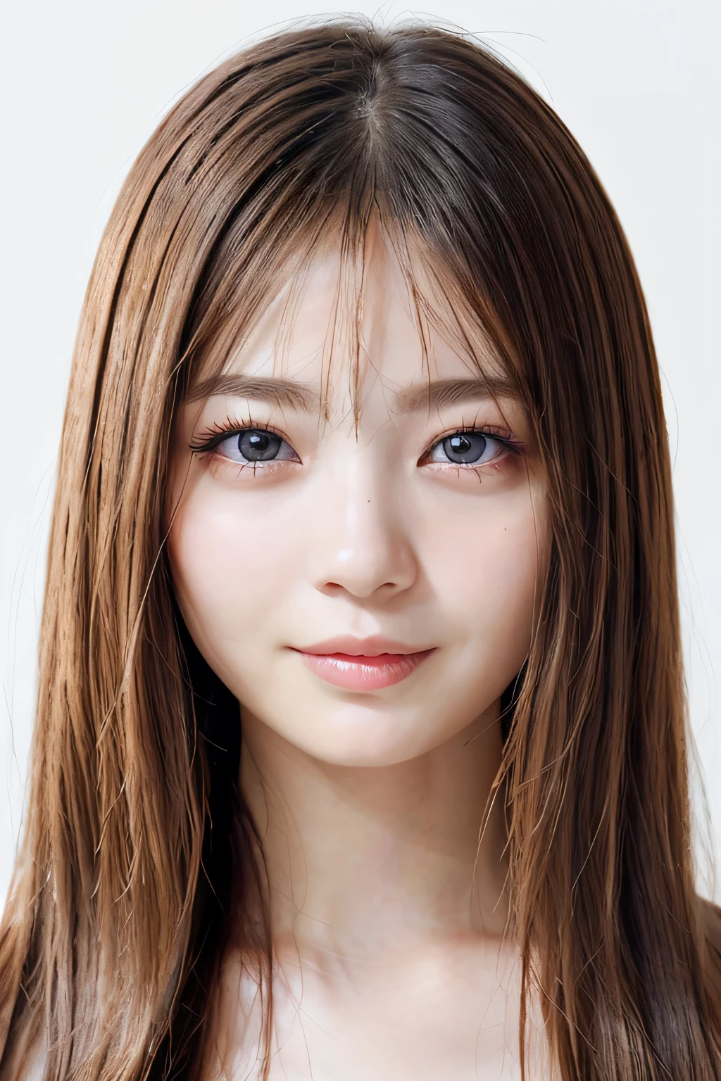 (Best Quality、Tabletop、8k、Best image quality、Award-winning works)、(Face close-up:1.2)、naked、(Pure white background:1.2)、(nude:1.1)、naked, Closed lips、Perfect beautiful face、Glowing Beautiful Skin、Perfect Makeup、Facing forward、Symmetrical、Straight、Very Long Hair、Very long hair、Small face、Blonde、blue eyes、Japanese、