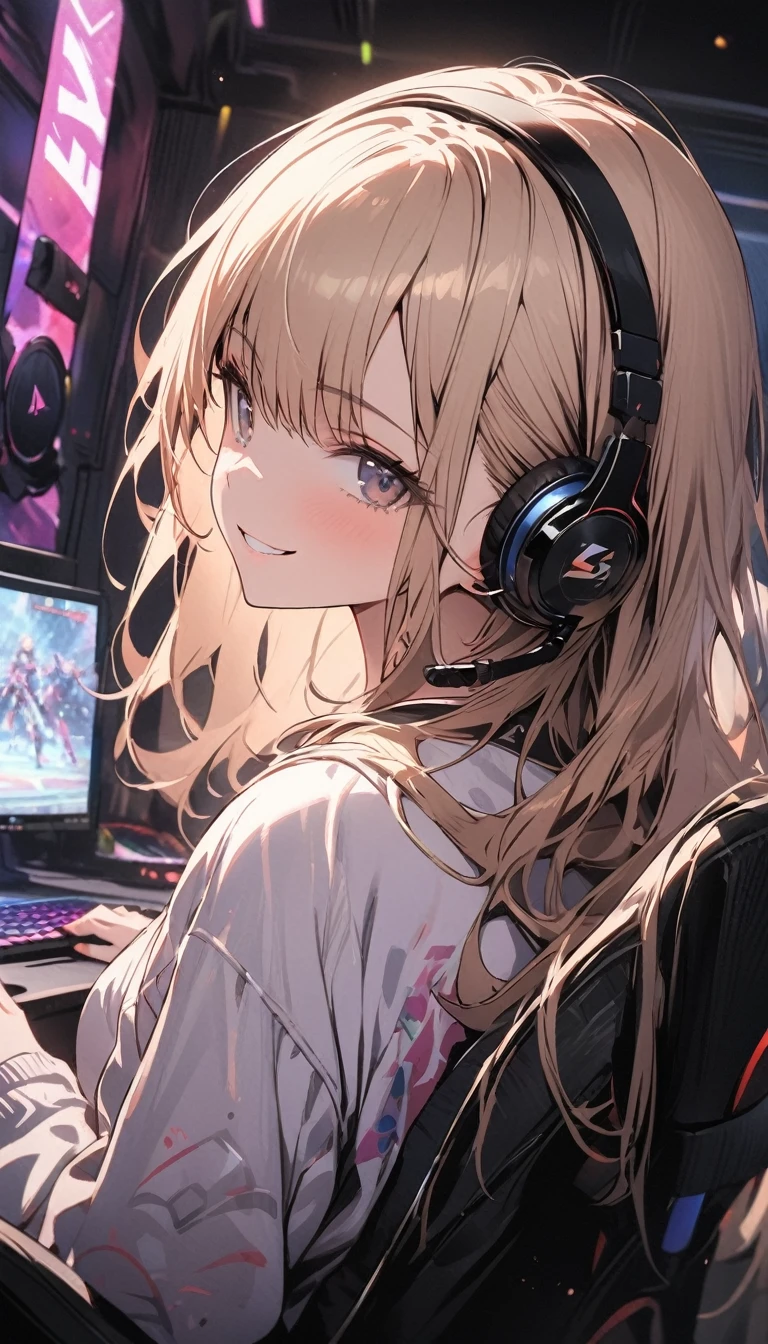 {1girl}, {artist:rella}, {artist:ask(askzy)},close shot, {artist:ningen_mame},{artist:ciloranko}, {artist:rei(sanbonzakura)},white headphones, pink eyes, blonde hair,long hair,two up side,{pink wall},{{Live room}}, {{{{otaku}}}},{{cuoli, {{{{{vtuber}}}}}, best face details, best light and shadow effects,{sexy clotheest quality, amazing quality, very aesthetic, absurdres, masterpiece, best quality, amazing quality, very aesthetic, absurdres, masterpiece,{sittng front the computer},cat dolls,blush