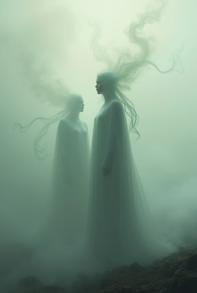 featuring two ethereal spirits engaged in a deep, dark conversation, with the name "Nawal" subtly visible in the background.