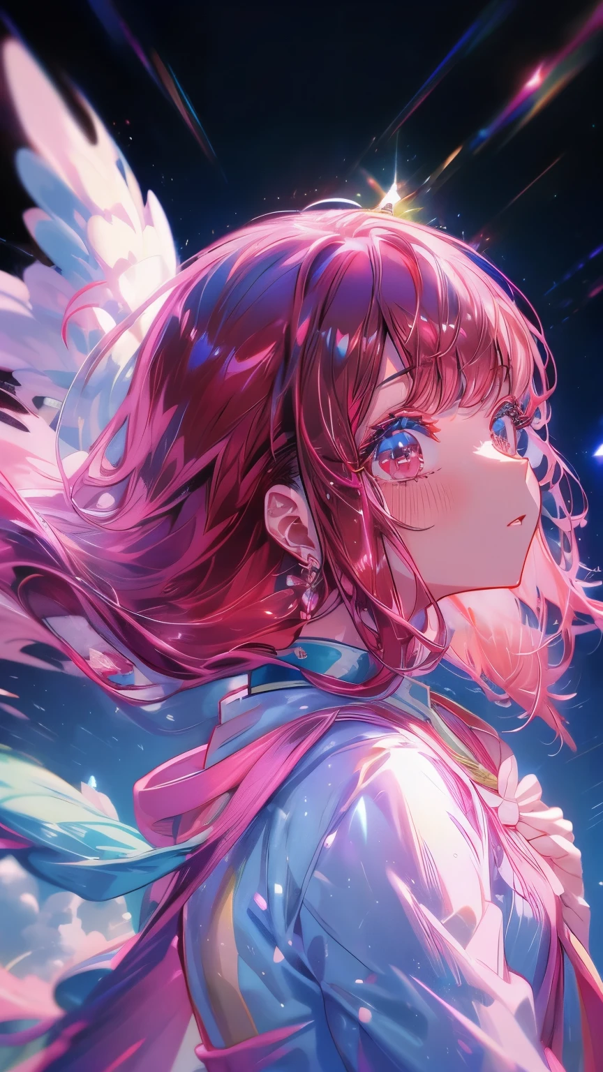 Shining like a star, Angelのような笑顔, Watching over us floating in the night sky, Shining Star々, Angel, It brings happiness, ＪＫ, high school student, Sailor suit, Shiny ruby hair、Idol Aura