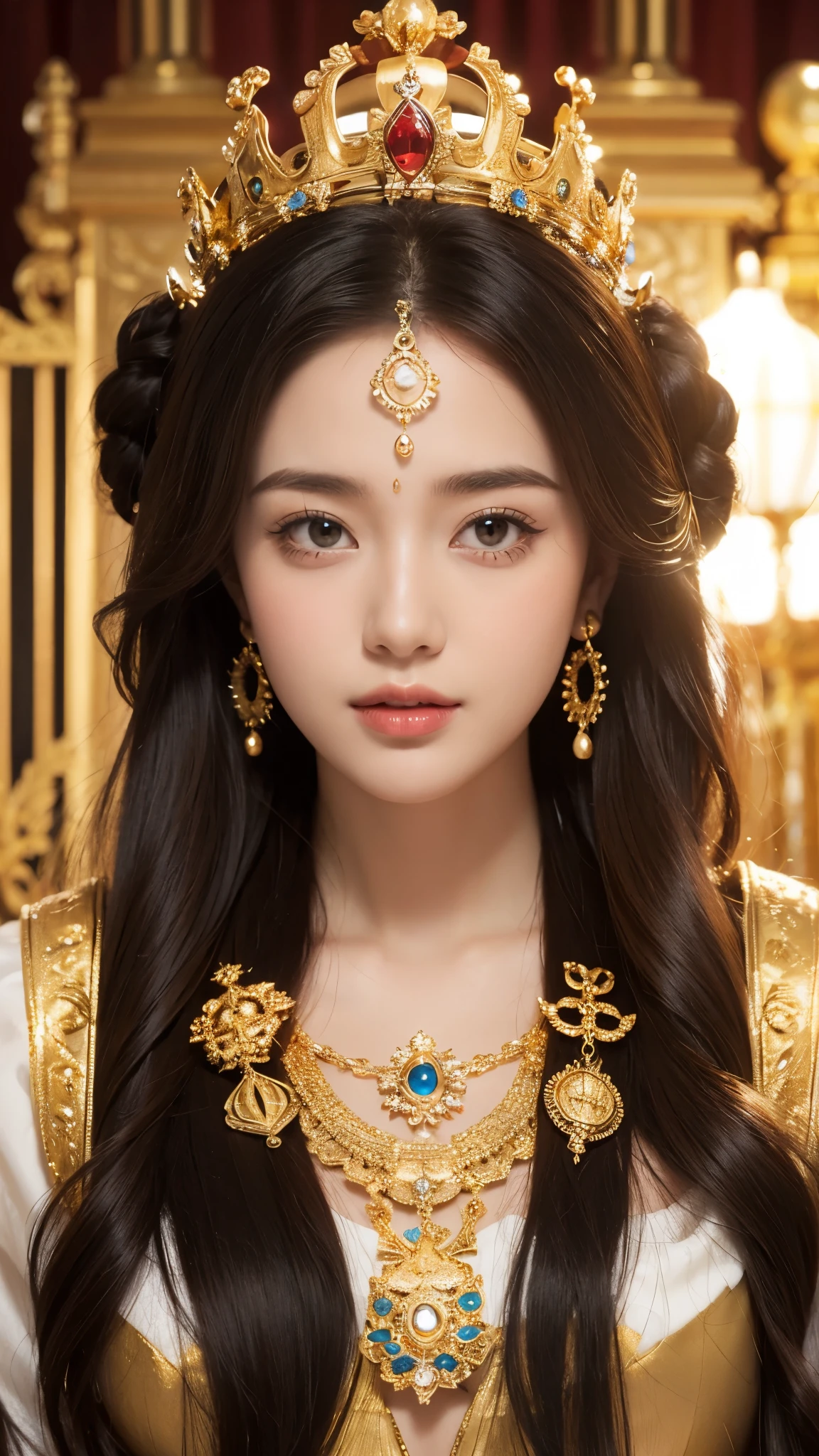 high resolution、gorgeous、goddess、crown、The background is space、shine、front、