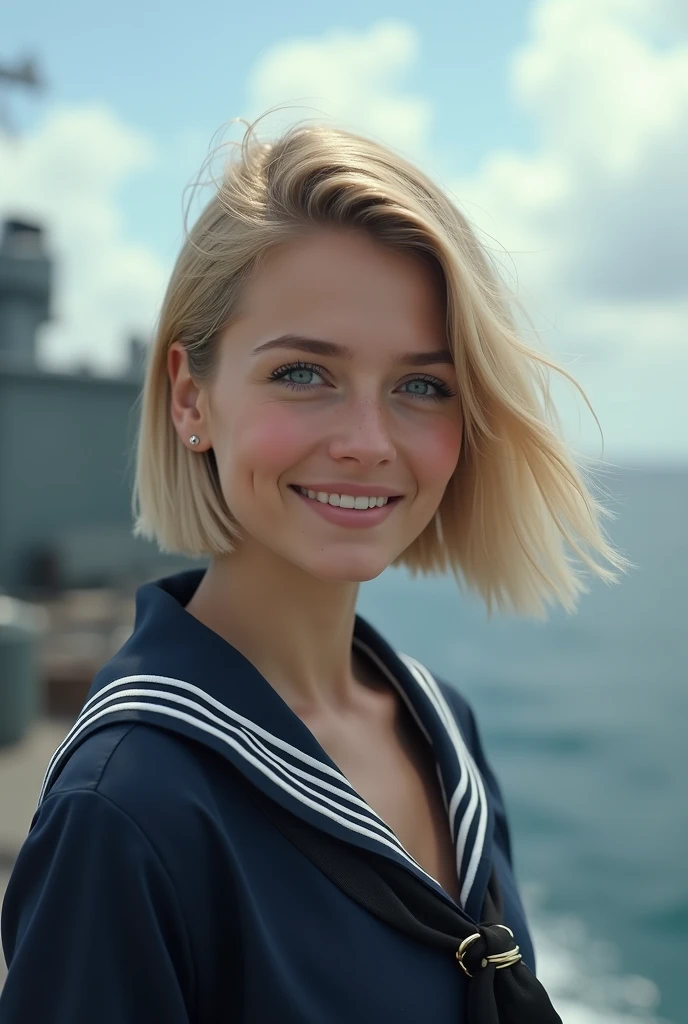a beautiful norwegian ager, Petits seins, corps mince des coureurs, visage mince, lingerie rouge, souriant, natural lips, short blonde hair with side cut, yeux bleu-gris, Realism, digital painting, art conceptuel, lisse, Sharpness, Style-Psycho, Norwegian fjord in the background, natural light,
