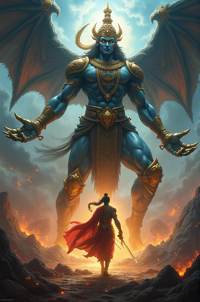 Batman bowing to lord krishna on his knees