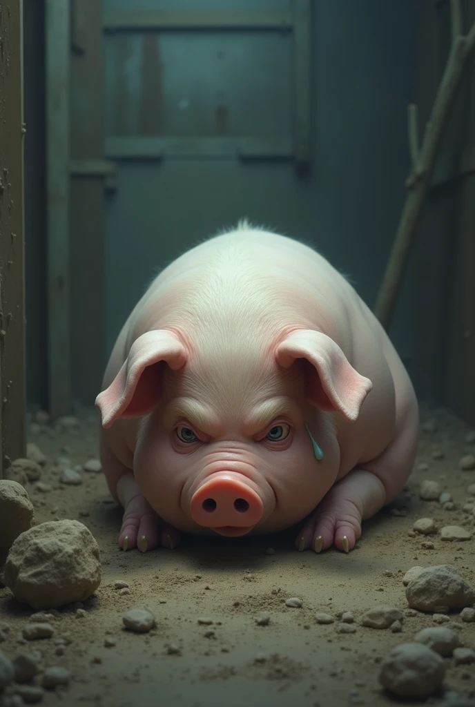 A hyper realistic, ultra detailed image of a terrordog, fat, (((((feral))))), wild mane, flowing mane, textured mane, ((hair over eyes)), pig snout, tusks, mane, spines on back, long spines on back, thick thighs, pink body, duo, shaded, intricate, realistic, detailed background, dark skin, (saliva:0.8), monster, claws, panting, drooling, saliva, aroused, face down, ??? up, on a klingon star ship, freighter. ((((excessive drooling, duo, hyper ?????, pov low angle, small pig tail, pig feet, feral, excessive ???? ????, standing ????????????, spreading legs, hands on ????, faceless human, excessive hyper ???? feces, feces on stomach))))