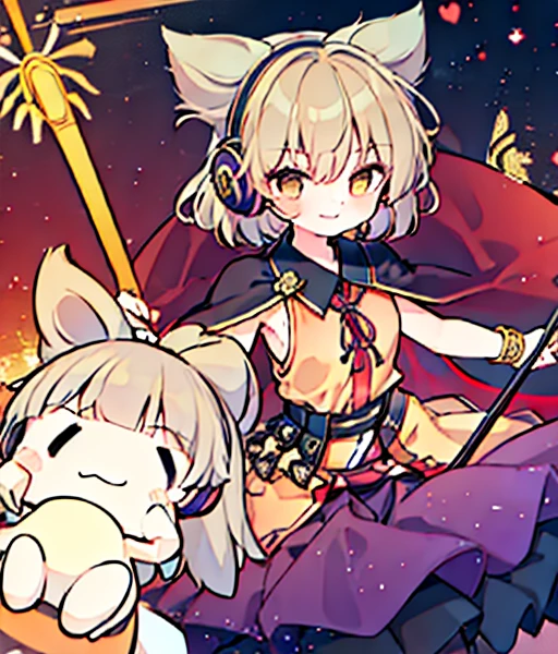 1girl, short hair, silver hair, bunny eyes, bunny tail, smile, happy, light skin, stars, standing on the moon, pink outfit, golden decorations, genshin impact outfit, astrology, falling stars, silver eyes