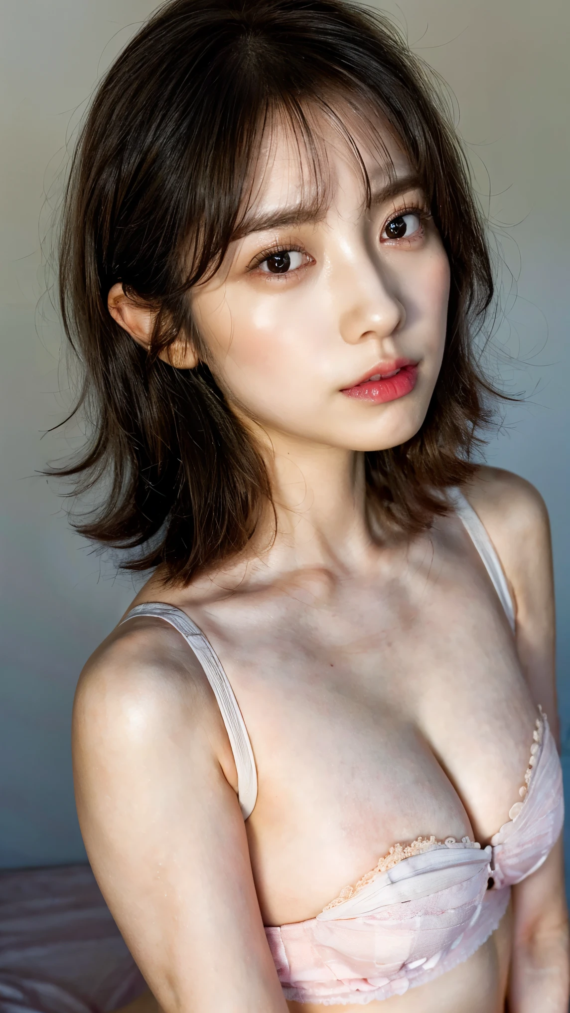 ((Petite women, Sensual woman, No makeup, 柔らかい笑face)), (((Small eyes, length, Narrow eyes, Black Hair, Short Bob Hair))), (Full body portrait, Short Hair, Large Breasts, Wearing a white T-shirt, Protruding nipples, Thick pubic hair), White skin, Glossy pale lips, skinny, Body Type, Delicate and sexy collarbone, Best Quality, RAW Photos, Realistic, face, so beautiful, cute, Depth of the written border, High resolution, 超detailed, detailed, Very detailed, extremely detailed eye and face, Sharp pupils, Sharp focus, Cinema Lighting