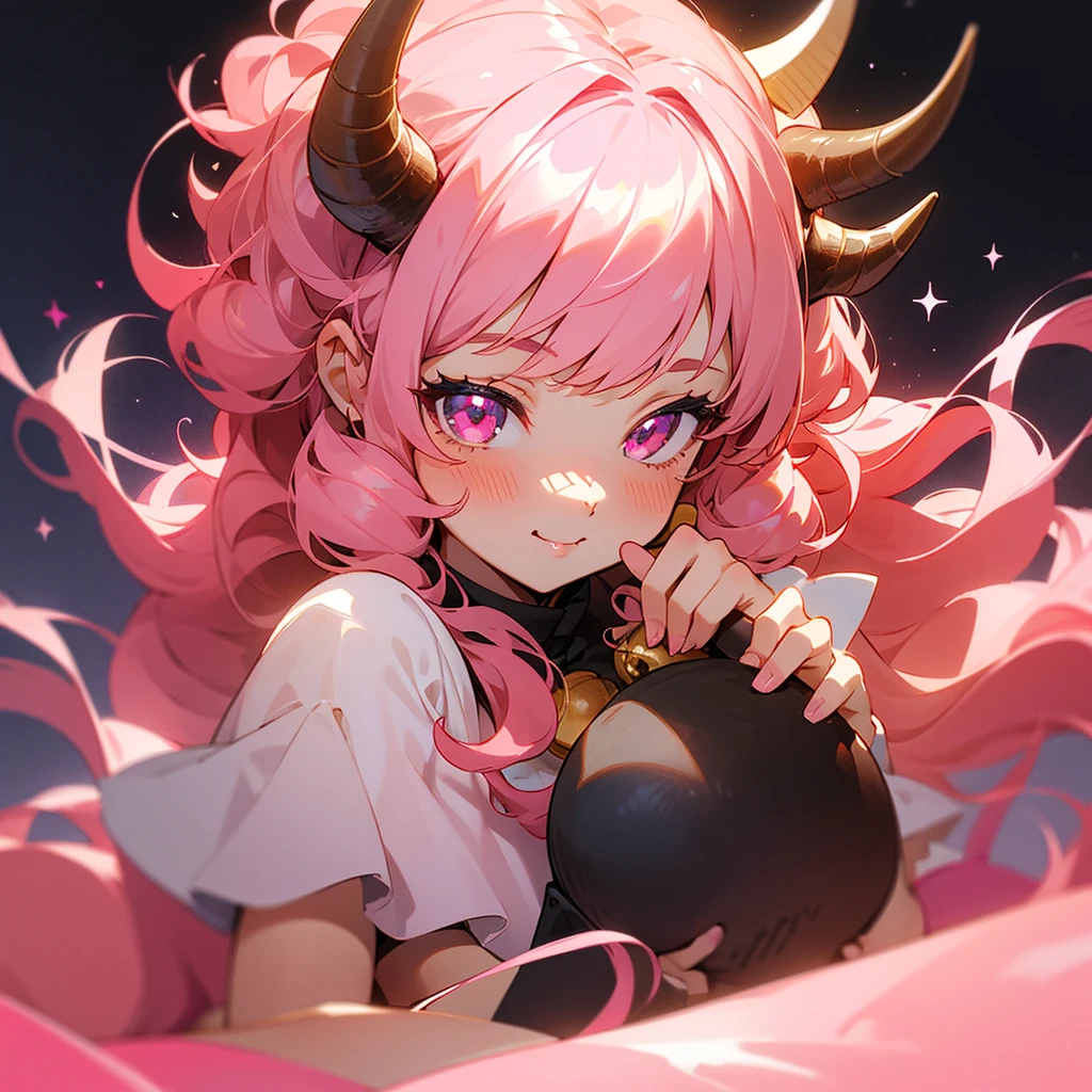 mksks style, masterpiece, best quality, long eyelashes, eyeliner, eyeshadow, mascara, colorful, pink lips, best quality, ultra-detailed, illustration, close-up, straight on, tsurime, sesshouin kiara, 1girl, breasts, yellow eyes, horns, blush, veil, long hair, light smile, huge breasts, black hair, collarbone, forehead mark, bare shoulders, facial mark, multicolored hair, chest tattoo, nose blush, tattoo, looking at viewer, cleavage, pink hair, detached sleeves, wavy hair, bangs, very long hair, gradient hair, pink lips, looking at viewer, in space, starry background, portrait, face focus, :p, tongue out, one eye closed