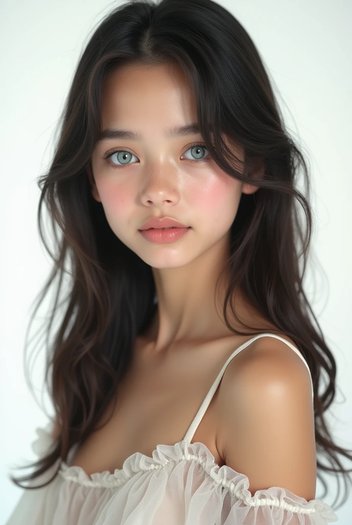 a beautiful young girl , height 5 feet 7 inch , brownish hair , hourglass body , lazy eyes , sharp nose and fat lips, 21 years old , well detailed , symetrical face,freckle on face ,thin, attractive,more vibrant , model face , lighter eyes, korean, nude 