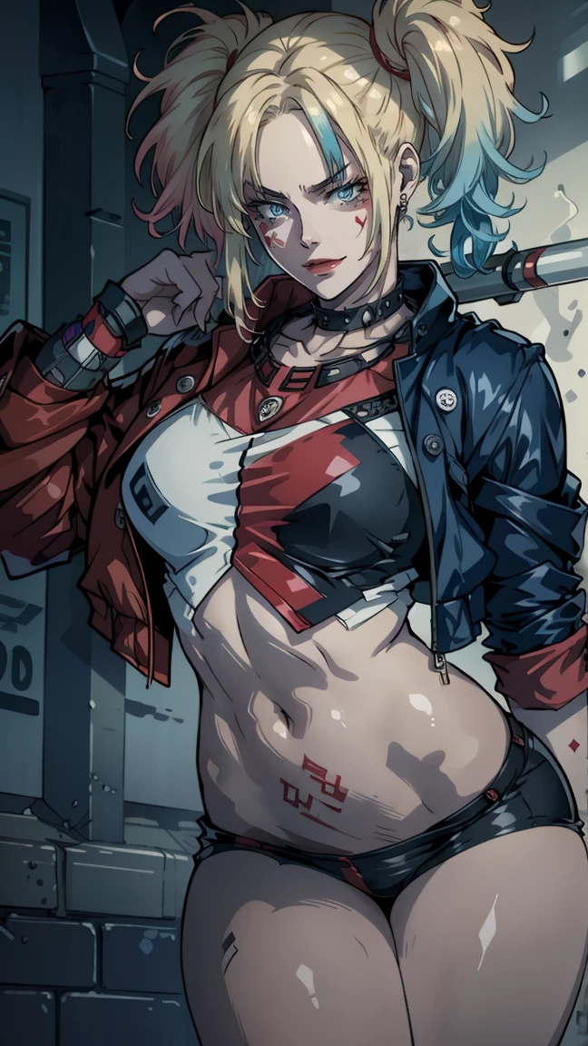 Harley Quinn from Suicide Squad, slim body, Short hair, erotica, naked, sex, naked, gun in hand, at full height (body full 1.1.), smile with a grin, scream, sexуальные глаза, foreground, I look at the viewer, 8 k, high quality , Very detailed eyes, elongated face, Cyberrealism, beautiful eyes, Realistic, high quality, thick, portrait, beautiful eyes , silky hair, slim body, hair on one side, Hot lips, Eyes are the same size, young face, high legs, Very detailed eyes, shiny body, tattoos, pink hair, detailed eyes, freckles, Eyes of the same color,  sexуальный, face to face,  SPLIT, visible navel,