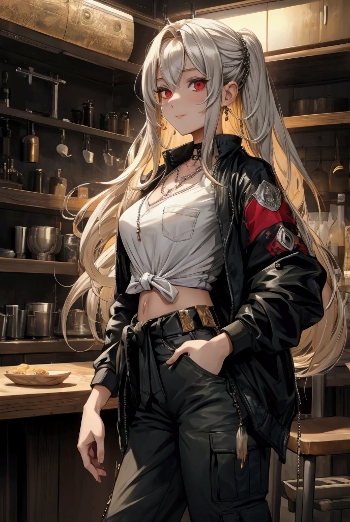 An anime magazine with tattoos as the protagonist, mature woman, white medium long hair, curly hair drooping, three-dimensional and delicate facial features, wearing a red cheongsam, draped in a black trench coat, with a dragon tattoo on his arm, leaning on a vending machine, looking down, lighting a cigarette, dark red bright eyes fierce and fierce, light red and light black background, manga art style, modern style, magazine cover, close-up