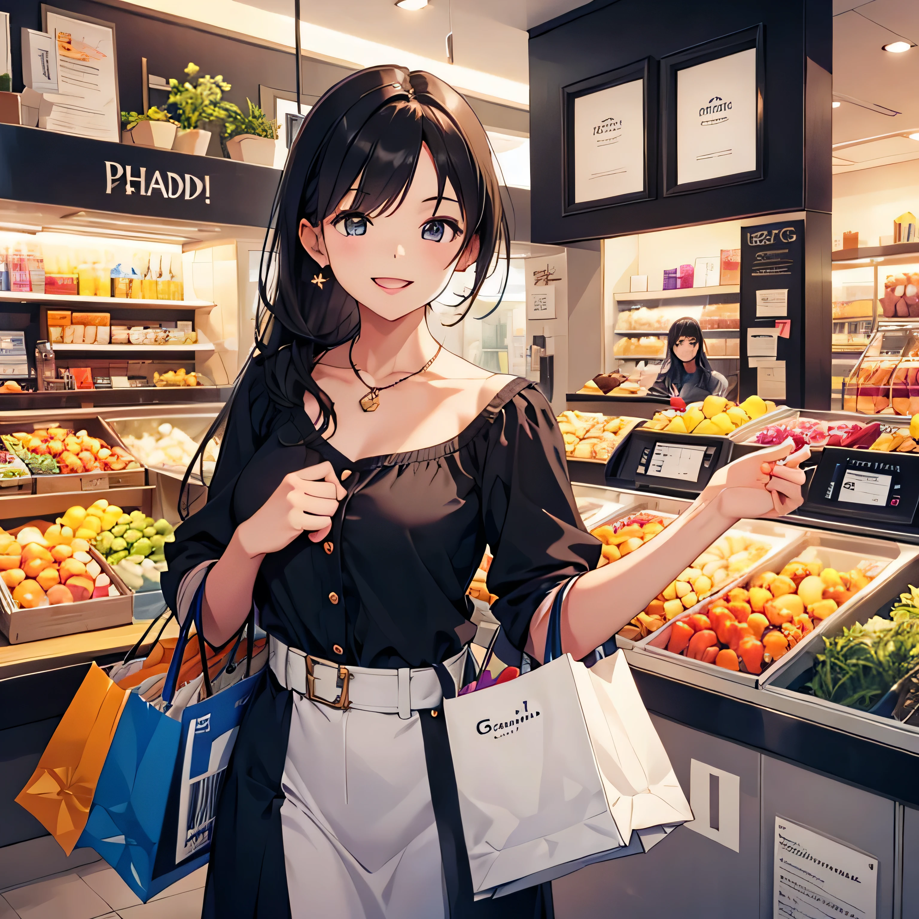 Simple woman, happy with great shopping, smile