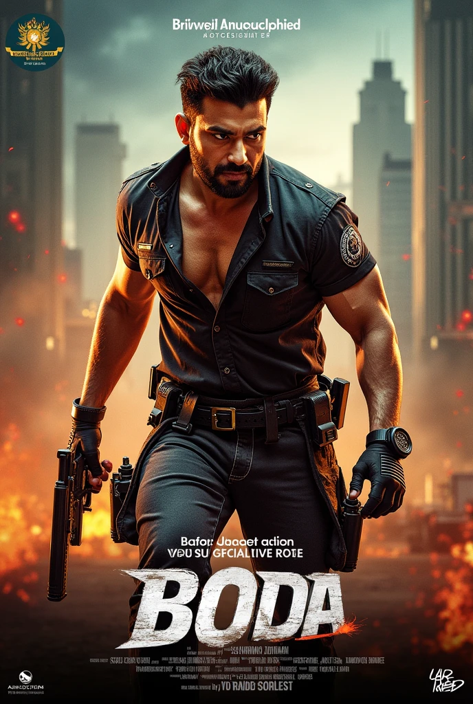 Dhoom movie poster, explosions, guns, cars, planes
