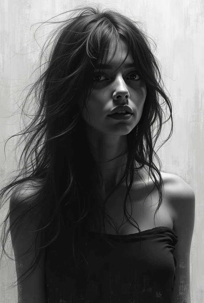 dramatic contrast between light and shadow, clean lineart, hatching, photoshoot of a beautiful woman megan aniston, inking, comic panel