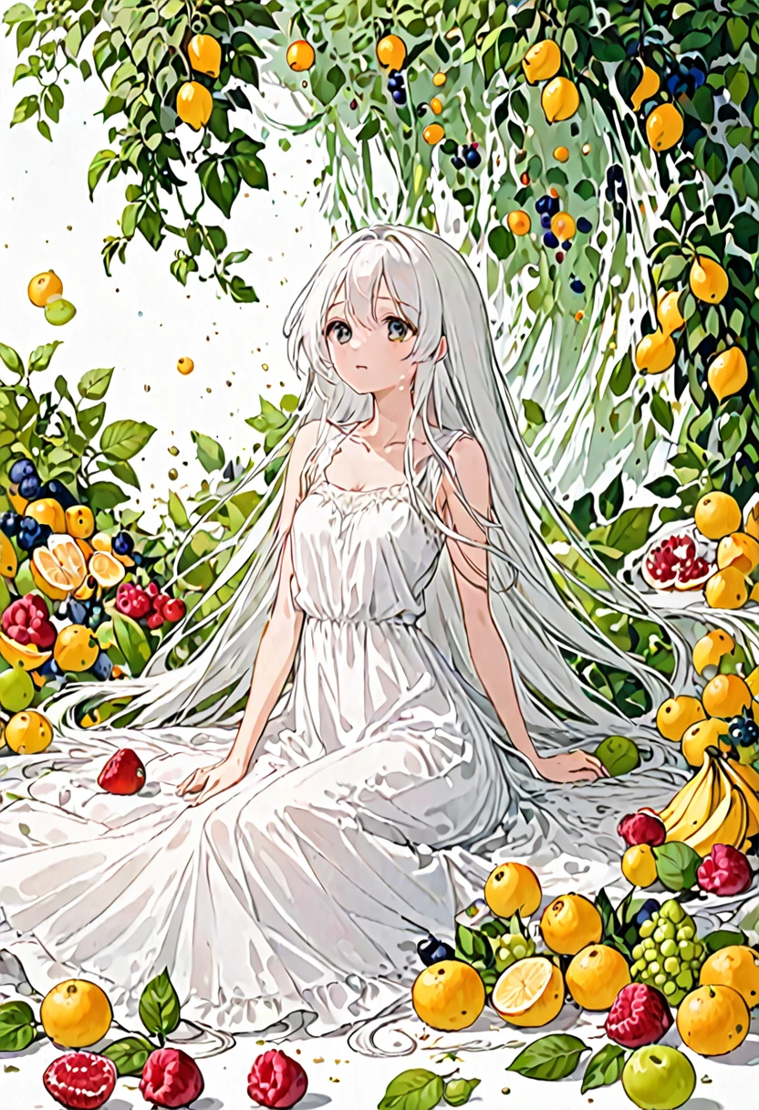 Long Hair,White dress,thin,fruit,Collapse