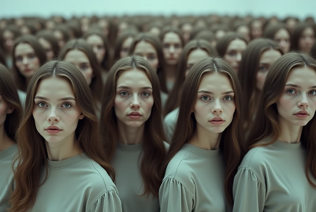 (((cloned face)))
(((similar identical twins)))
All the girls have the exact same face, The two have the same face and figure, as if they were mirror images