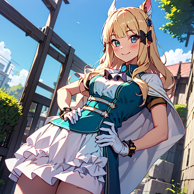 <lora:ToyoNoMiko_v2:0.9>, ToyoNoMiko, small breasts, sword, smug face, standing, view from below, weapon, trees, bushes, sky, clouds, (kbxll:0.7)