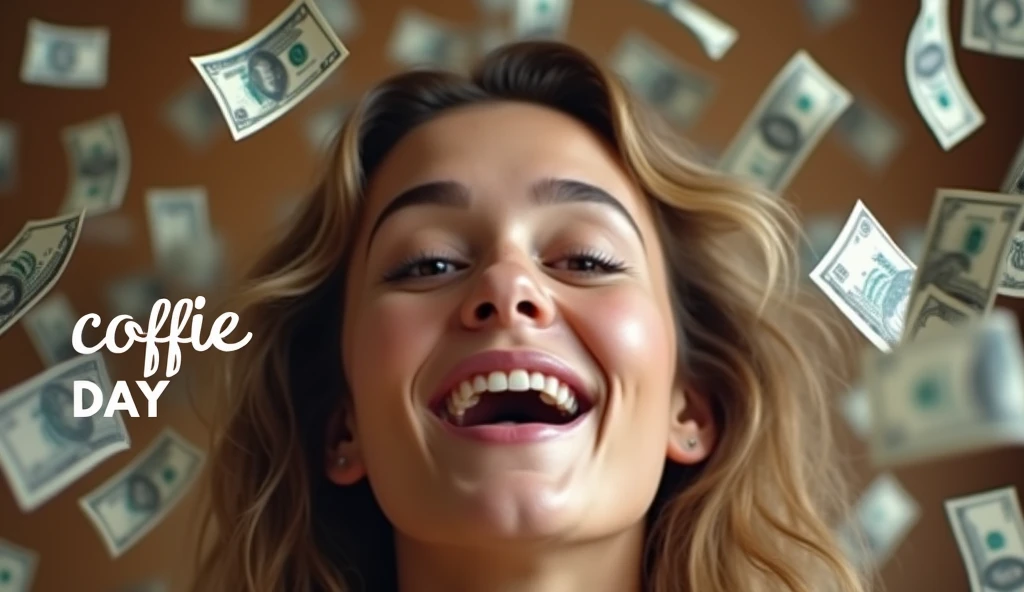 A Brazilian blonde woman in a room, wearing a pink tank top, short azul, Throwing Brazilian real banknotes into the air, showing off your natural charm and outgoing personality.