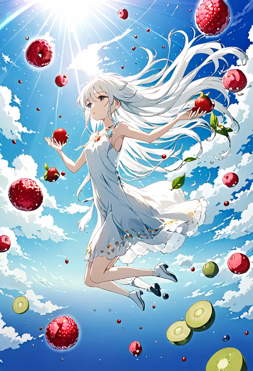 Long Hair,White dress,thin,fruit,Floating in the sky,Playable,Aerial