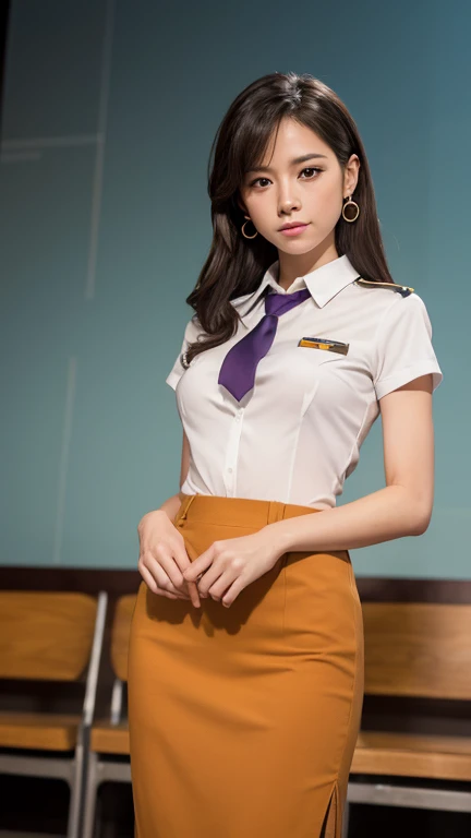 (masterpiece:1.2),(8K high resolution), (highest quality), (RAW image quality), (realistic), (realistic:1.37),long eyelashes,(Live-action realistic style),realistic light and shadow,best portrait, 1-Girl,highly detailed skin,(double eyelid face), (realism: 1.4),((full body image)) ,delicate and beautiful face,,woman around 25 years old,(beautiful face 1.4),straight hair length,,(lipstick,beautiful earrings),((Taken at the airport)),(stewardess uniform,)),(Stewardess in uniform),,(3/4 length),shoot from the front,,Close-up photography,((sitting inside the airport,Show your panties)),,(((Look at the audience and smile),、((Wearing a stewardess uniform)),(smile at the viewer without opening your mouth),(Sit with your legs open),((Sit in front of the viewer)),sit with legs apart,Sit with your legs apart in front of the viewer,I can see bikini pants,Open your legs and show me your crotch,(sit with legs wide apart),Please show your crotch to the viewer,(bra exposure,I can see the cleavage),spread your legs wide in front of the audience,shot at low angle,Wearing bikini panties,(It's a lovely smile,make eye contact with your audience),put your hands behind your back