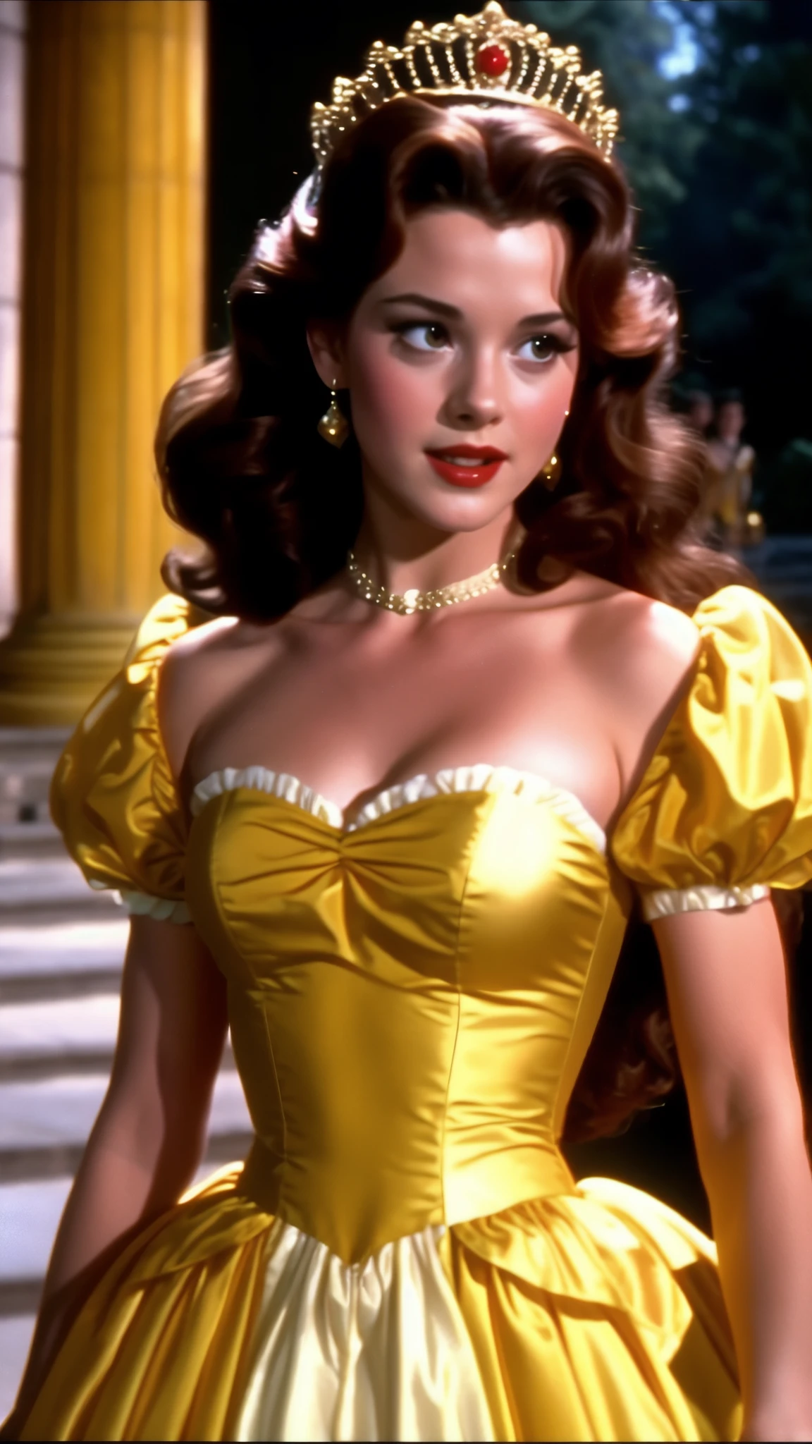 Princess belle dvd screengrab live action 1984 dark fantasy, yellow gown

