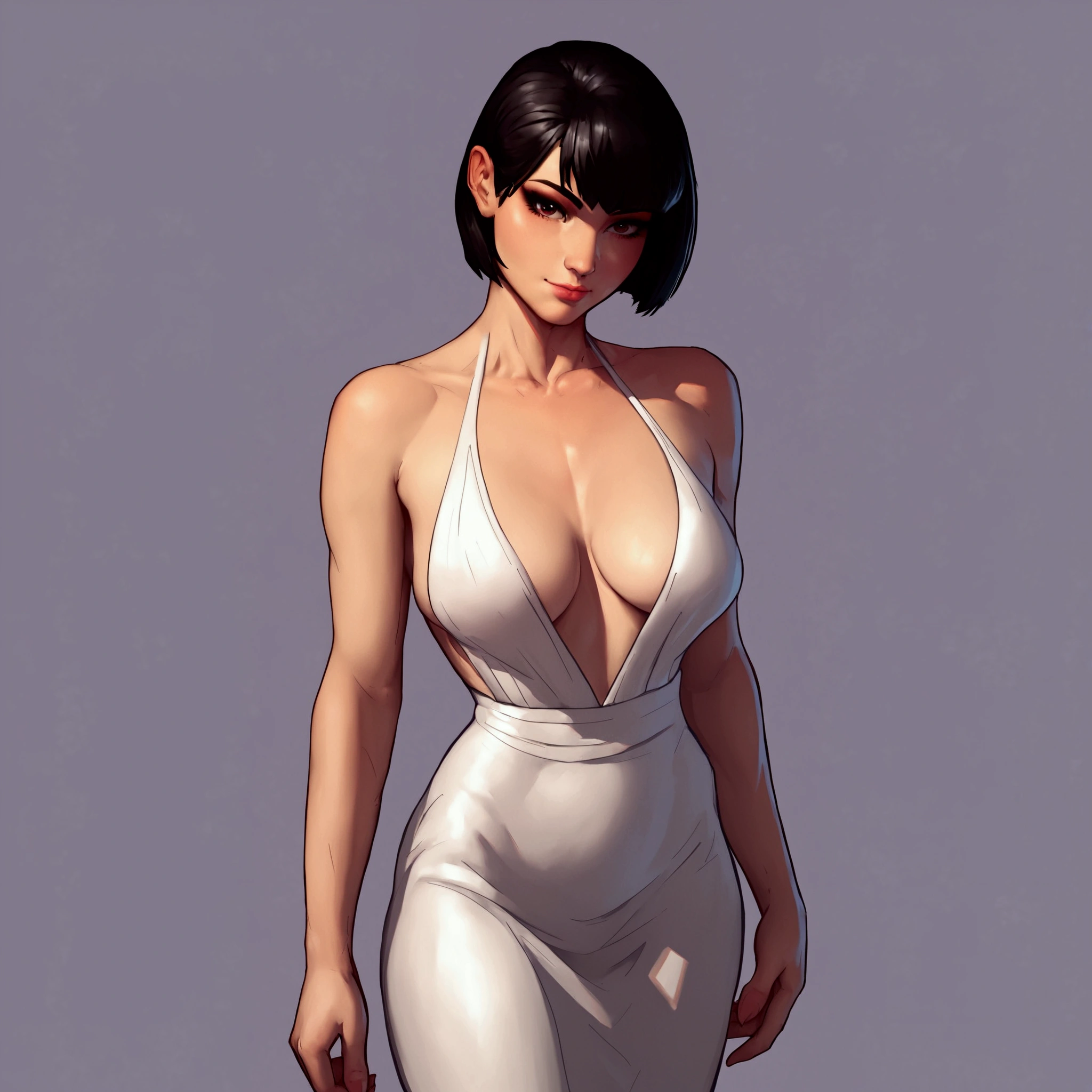 score_9, score_8_up, score_7_up, score_6_up, score_5_up, score_4_up,1girl, white dress,bob cut, half blonde-half black hair, elegant, standing, pale, Asian, looking at viewer, cleavage, big breasts, dark background, realistic anatomy, high resolution, high quality, super detailed, sharp focus, perfect lighting, perfect colors, perfect perspective, balanced composition,
