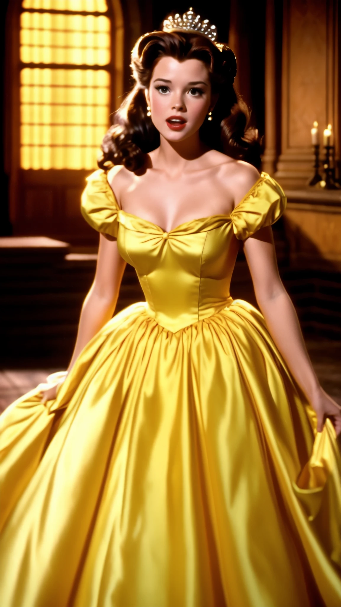 Princess belle dvd screengrab live action 1984 dark fantasy, yellow gown

