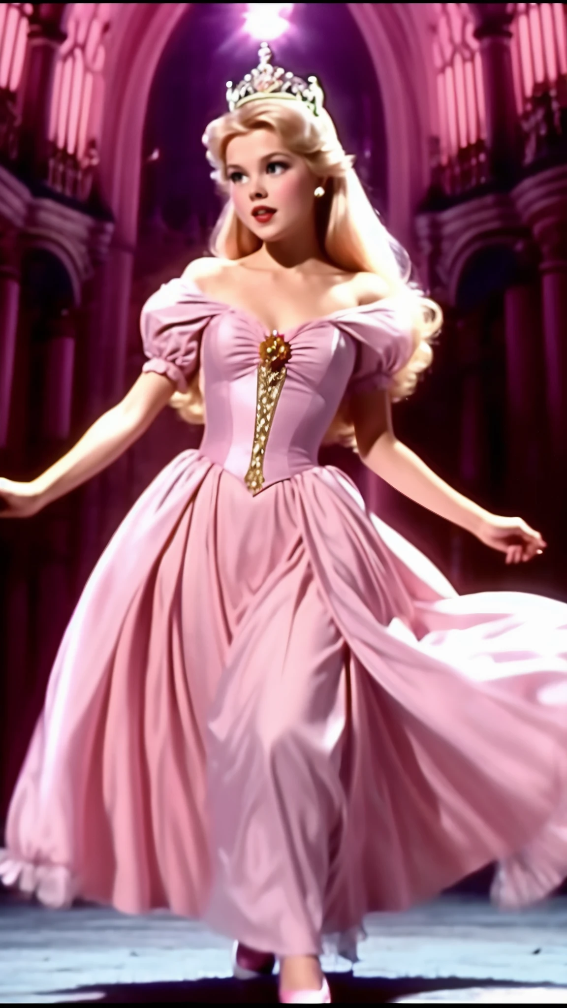 Princess aurora dvd screengrab live action 1984 dark fantasy, pink gown

