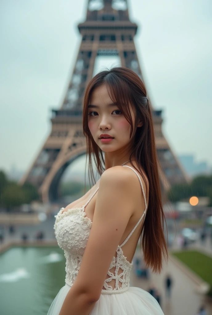 RAW, analog, Nikon Z 85mm, award winning glamour photograph,((best quality)), ((masterpiece)), ((realistic)), 18th century, vintage image, gorgeous woman wearing, lace dress and corset, wearing a crown, 25 year old, (long brown hair), hazel eyes, small perky breasts, sitting outside at a Paris caf, eiffel tower in background, petite, ((small breasts)), innocent, flower pedals in the air, ((freckles)), intricate details, highly detailed, sharp focus, professional, 4k, spring flowers blooming, god rays, hand model, stunning blue eyes, petite, delicate, innocent,highres, detailed facial features, high detail, sharp focus, smooth, aesthetic, extremely detailed, photo_\(ultra\), photorealistic, realistic, post-processing, max detail, roughness, real life, ultra realistic, photorealism, photography, 8k uhd, photography, SEMI-SILHOUETTE light,
( ulzzang-6500-v1.1:0.3) <lora:iu_V35:0.6> <lora:galGadotLora_v10:0.4>
