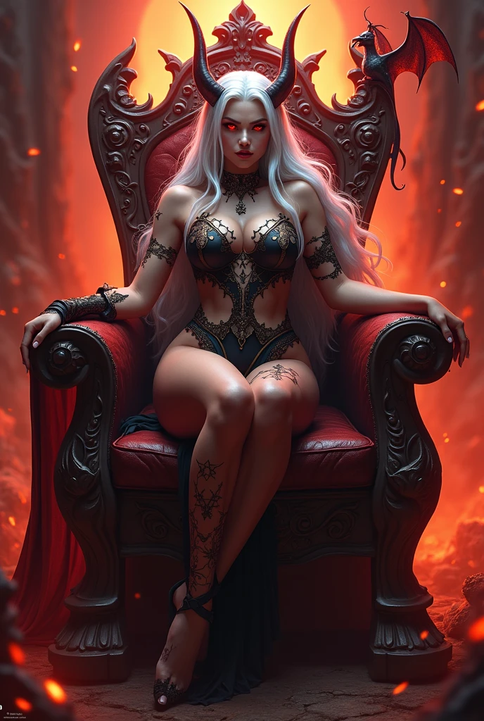 (beautiful punk woman) , (queen of hell on her throne), (((striking eyes))), (skinny:1), (small:1), (big boobs:1.4),(huge breasts:1.4), (((night))), (((sitting on a burning steel throne))), (spread legs), extravagant, oily wet skin, sweat, (((fire and demons))), (wicked smile), (((visible vagina))), ((shaved pubis)),tattoos, ((high heels)),((bodybuilder abs)), ((punk gown)), Crown of thorns, Scepter of shadows, Necklace of skulls, Ring of dark power, Chalice of souls, Book of forbidden spells, Orb of despair, Amulet of the abyss.