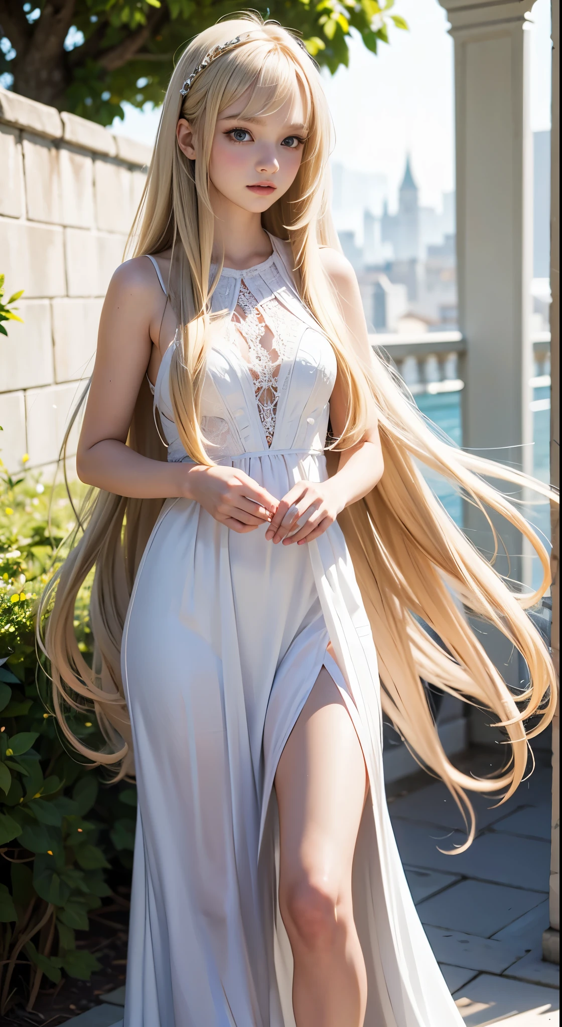 A stunning blonde woman with flowing locks and ample curves struts confidently down the bustling street. The vivid imagery is captured in a photograph, highlighting the woman's radiant beauty. Her golden locks cascade down her back, framing a flawless face, while her figure exudes confidence and allure. The high-quality image captures every detail, from her mesmerizing eyes to her graceful posture, truly captivating the viewer with its exquisite composition and flawless execution