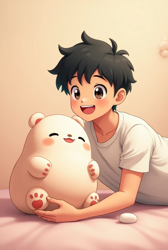 obra maestra, Mejor calidad, alta calidadSolo, enfoque masculino, cuerpo completo, sitting on the sofa, boy hugging his little baby