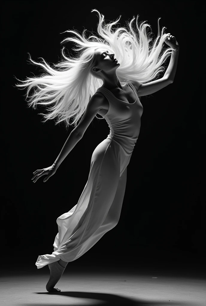 Masterpiece, award-winning photograph, UHD, RAW, (ultra high quality, 8k, intricate details), professional studio photo, full body portrait photo of a beautiful naked 25 y.o. old european woman dancing before a geometrical art installation),(her body moving in motion), outstrecthed arms, joyfull delighted face, (extra long endless long wavy blonde hair) floating around, skinny fit body, standing in ((various sexy dynamic poses)),perfect curved body, natural tight breasts, nice legs, realistic perfect nipples, realistic perfect nice shaved female genitals,nice butts, (real human hands), mesmerizing body movements, graceful poses, in the background (geometrical patterns:1.32), (contemporary art), contrasting light and shadows, black and white photography, artistic expression, intense emotions, dramatic compositions, high contrast, best shadow, best quality, monochromatic tones, evocative and sensual, masterful artistry, captivating details, minimalist aesthetic, intense focus on the human form, intricate body positions, subtle lighting, beautifully captured emotions, merging elation and pleasure, (best quality, 4k, highres, masterpiece:1.2), dramatic lighting, phenomenal black and white portraits.