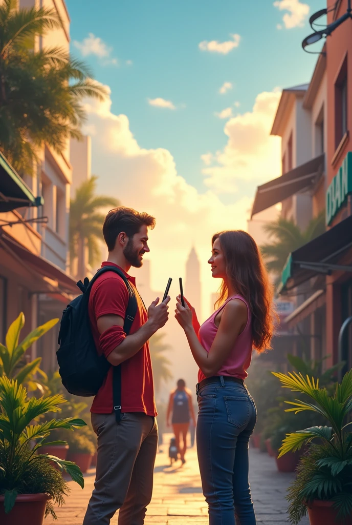 a couple of young hikers in their thirties, emocionados y felices en medio de un casino