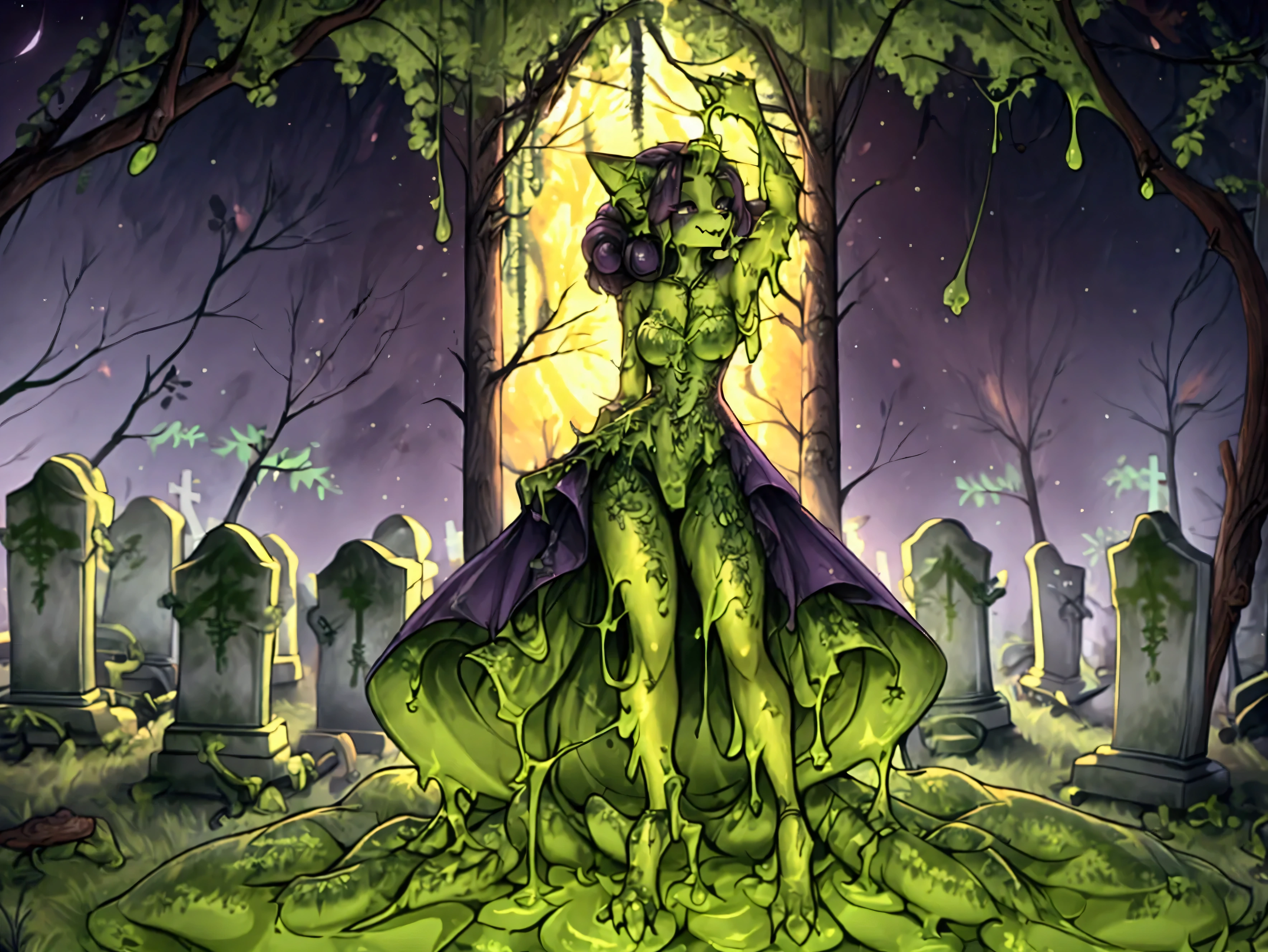 masutepiece, Best Quality, hight resolution,1girl in,huge tit,fullllbody,Dryad,Pumpkin Spirit,Halloween,Jack-o'-lantern,Background of the graveyard at night