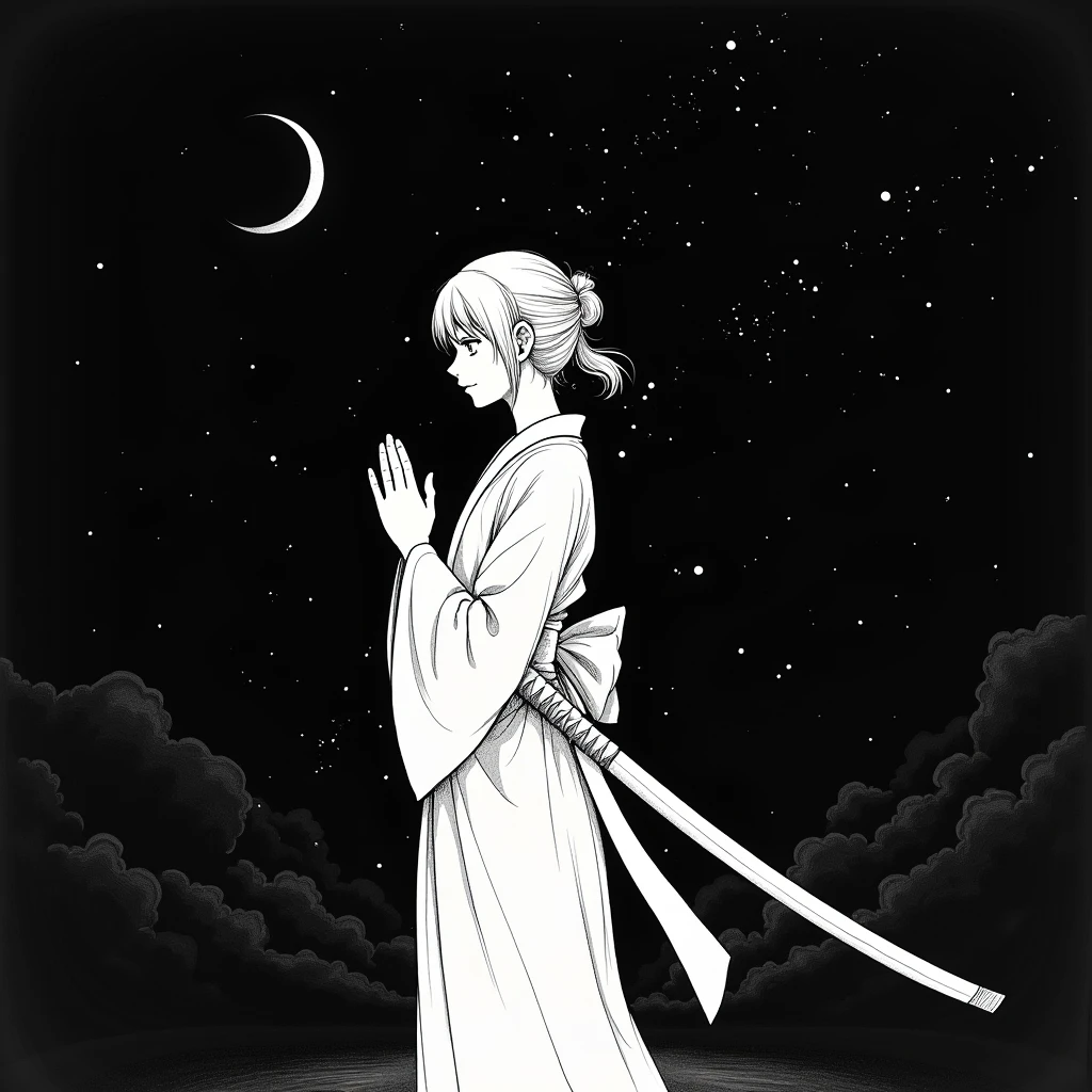 Masterpiece, a beautiful void goddess, full body white transparent nude kimono, fully nude standing under empty night stars, disappearing transparent pants, full body standing, tall figure, slender legs, facial details, detailed body part details, 8k wallpaper